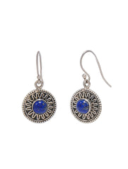 925 Sterling Silver Lapis Lazuli Gemstone Floral Round Drop Earrings