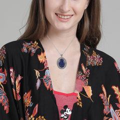 Fusionari 925 Sterling Silver Lapis Lazuli Pendant Necklace for Women with 18" Chain | Handmade Deep Blue Gemstone Jewelry | Elegant Gift for Her