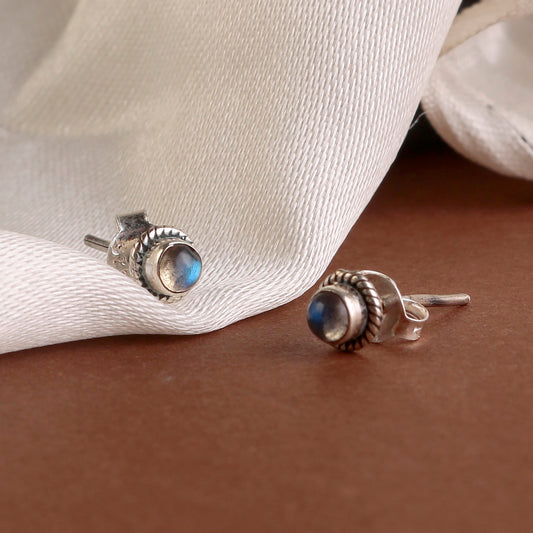 925 Sterling Silver Labradorite Eartops for Women | Natural Gemstone Jewelry | Elegant Gift