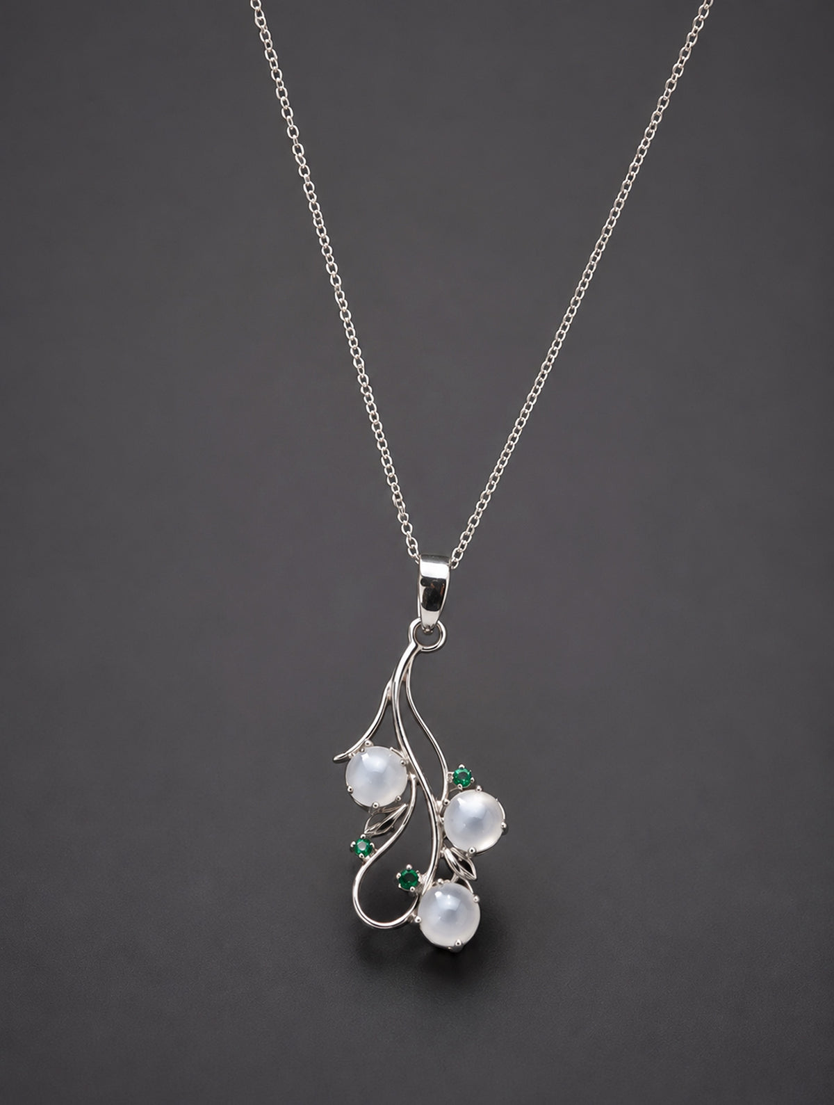 Silver Moonstone and Emerald Stone Drop Pendant for Women