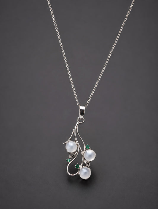 Silver Moonstone and Emerald Stone Drop Pendant for Women