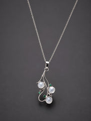 Silver Moonstone and Emerald Stone Drop Pendant for Women