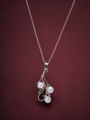 Silver Moonstone and Emerald Stone Drop Pendant for Women