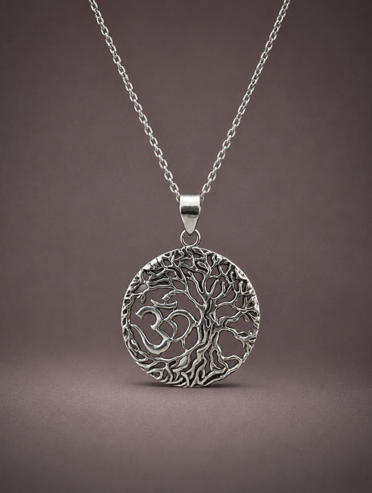 925 Sterling Silver Round Tree of Life Pendant Openwork Nature Inspired Design
