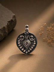 925 Sterling Silve Heart Shape Pendant Floral Carving and Ethnic Design