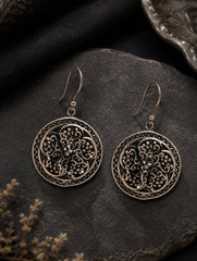 925 Sterling Silver Antique Finish Round Floral Drop Earrings for Women
