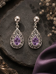 925 Sterling Silver Amethyst Gemstone Drop Earrings