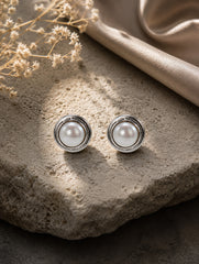 925 Sterling Silver Round Pearl Gemstone Stud Earrings
