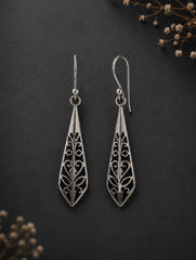 925 Sterling Silver Filigree Long Drop Dangle Earrings
