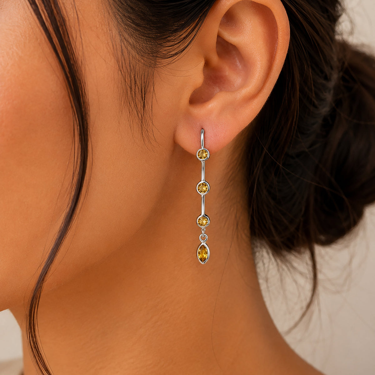 925 Sterling Silver Citrine Stone Hoop Earrings Gemstone Drop Jewelry