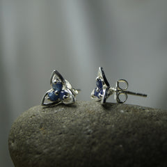 925 Silver Blue Sapphire Sterling Silver Eartops - Elegant Gemstone Jewelry Timeless Design for Everyday Wear