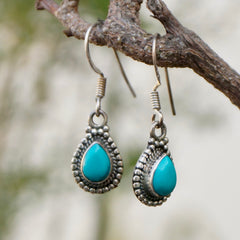 925 Silver Turquoise Oval Drop Earrings