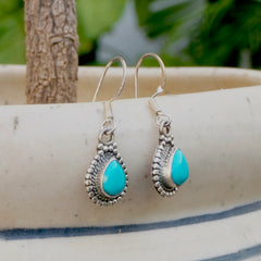 925 Silver Turquoise Oval Drop Earrings