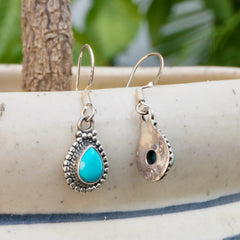 925 Silver Turquoise Oval Drop Earrings