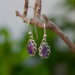 925 Silver Amethyst Round Stone Drop Earrings