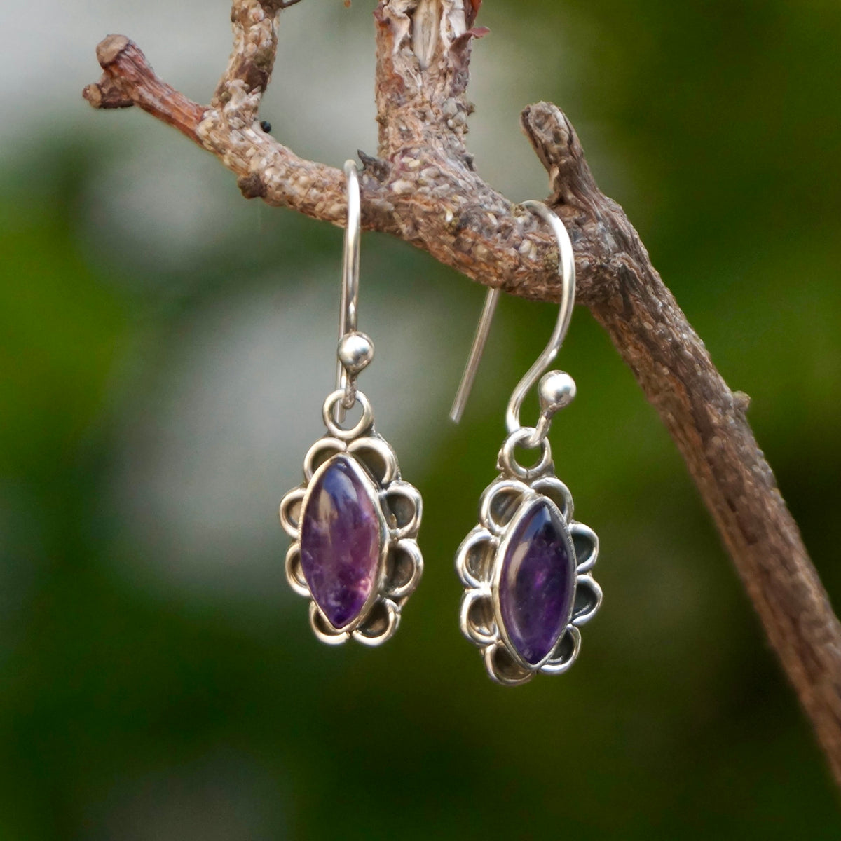 925 Silver Amethyst Oval Drop Earrings