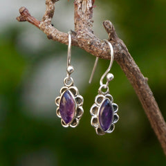925 Silver Amethyst Oval Drop Earrings