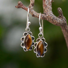 925 Silver Tiger Eye Oval Drop Earrings