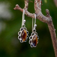 925 Silver Tiger Eye Oval Drop Earrings