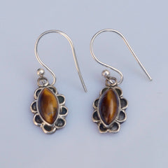 925 Silver Tiger Eye Oval Drop Earrings