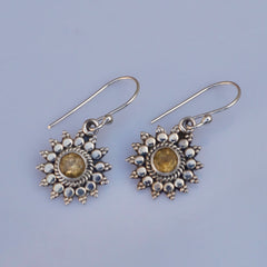 925 Silver Citrine Round DStone Drop Earrings