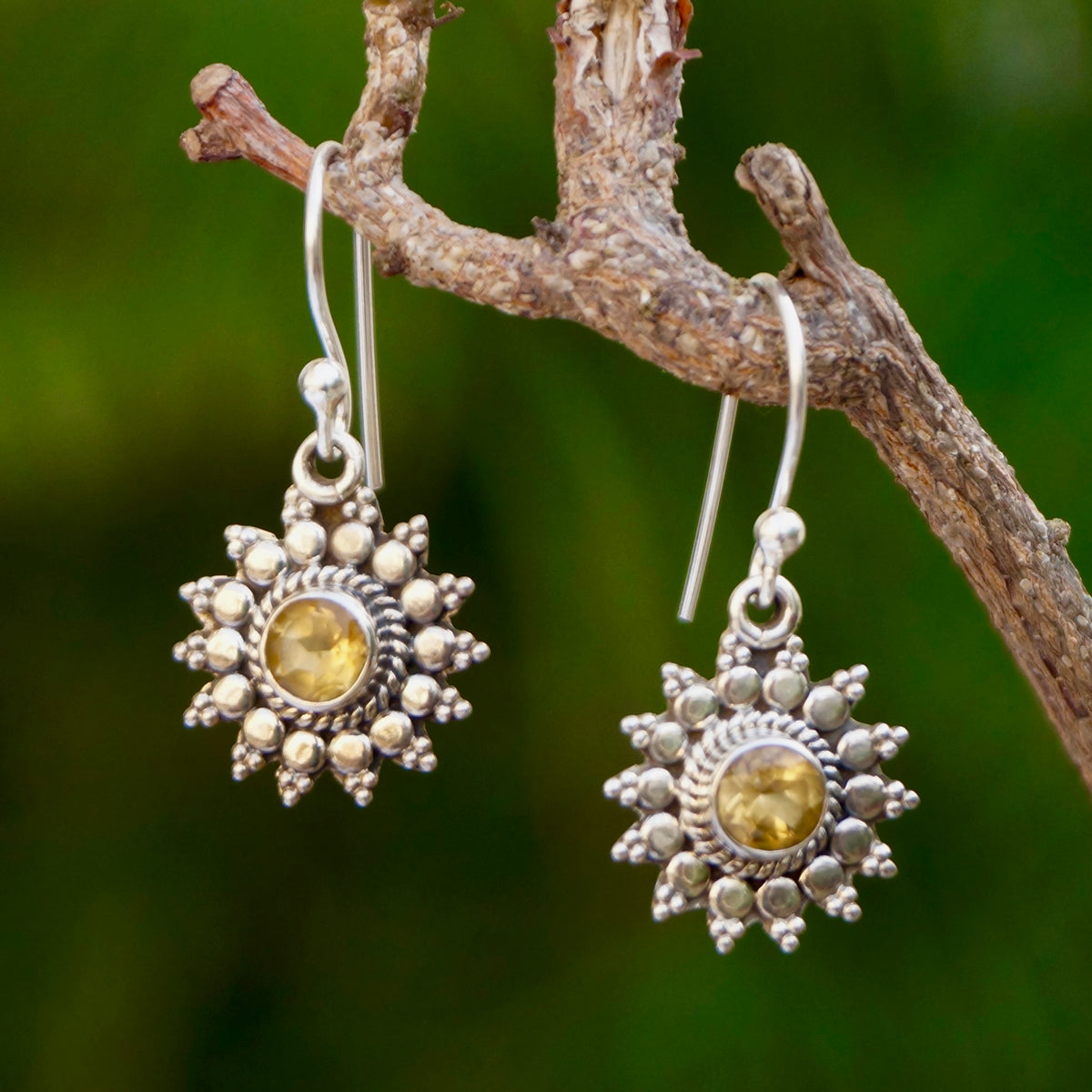 925 Silver Citrine Round DStone Drop Earrings