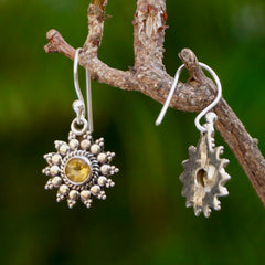 925 Silver Citrine Round DStone Drop Earrings