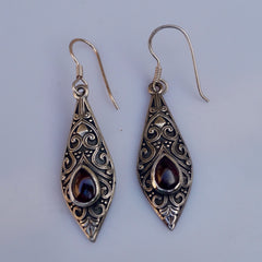 925 Silver Garnet Oval Dangle Earrings