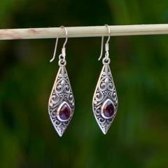 925 Silver Garnet Oval Dangle Earrings