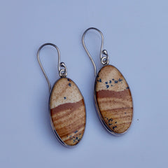 925 Silver Picture Jasper Gemstone Oval Drop Earrings