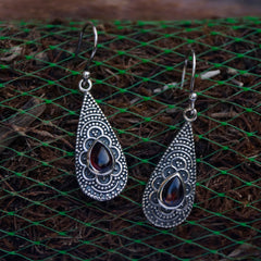 925 Silver Garnet Oval Gemstone Drop Earrings