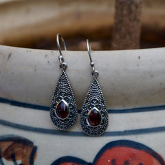 925 Silver Garnet Oval Gemstone Drop Earrings