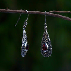 925 Silver Garnet Oval Gemstone Drop Earrings