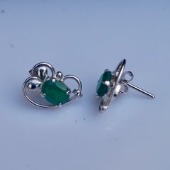925 Silver Green Onyx Oval Gemstone Stud Earrings
