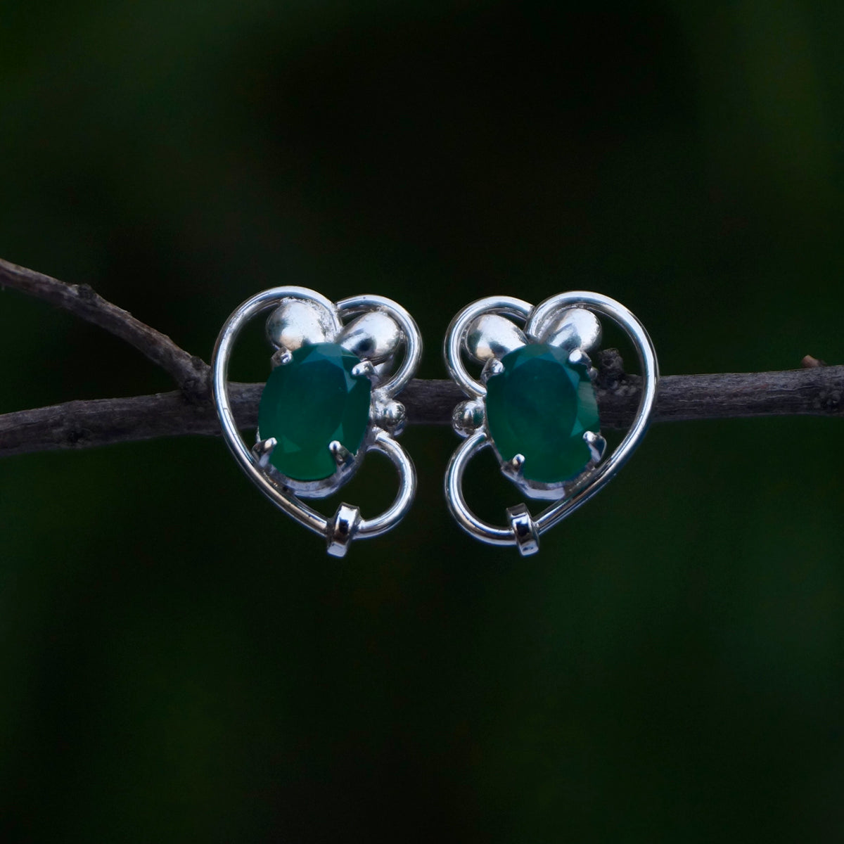925 Silver Green Onyx Oval Gemstone Stud Earrings