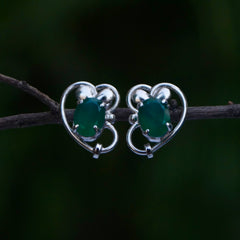 925 Silver Green Onyx Oval Gemstone Stud Earrings