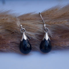 925 Silver Black Onyx Oval Gemstone Drop Earrings