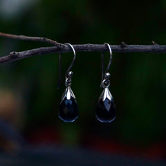 925 Silver Black Onyx Oval Gemstone Drop Earrings