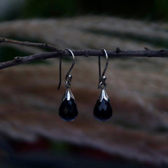 925 Silver Black Onyx Oval Gemstone Drop Earrings