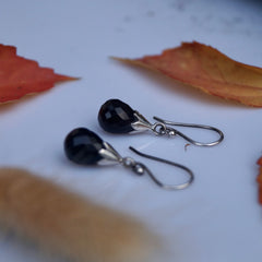 925 Silver Black Onyx Oval Gemstone Drop Earrings