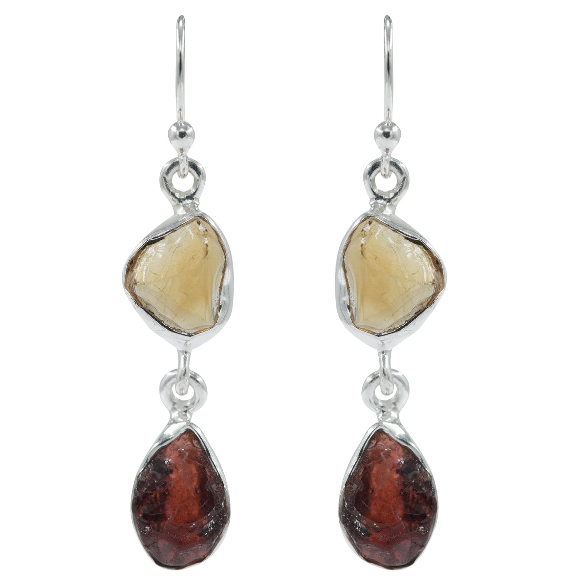 925 Silver Uncut Garnet & Citrine Earrings – Raw gemstone design for a natural, elegant look. Perfect gift