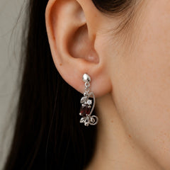 925 Sterling Silver Garnet gemstone Dangle Drop Floral Design Lightweight Earrings