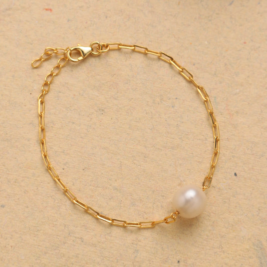 925 Sterling Silver Gold Plated Pearl Bracelet for Women Gold Plated Pearl Bracelet Elegant Jewelry Gift for Her
