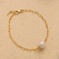 925 Sterling Silver Gold Plated Pearl Bracelet for Women Gold Plated Pearl Bracelet Elegant Jewelry Gift for Her