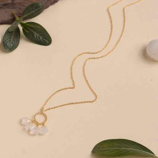 925 Sterling Silver Gold Plated Moonstone Pendant Necklace with 18" Chain for Women | Gemstone Jewelry | Party Wear Gift