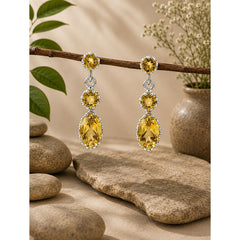 925 Sterling Silver Citrine Gemstone Drop Earrings for Women Three Stone Dangle Jewelry