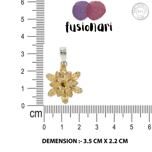 925 Sterling Silver Handcrafted Citrine Pendant Necklace – Stunning Flower Design with Natural Marquise-Cut Gemstones – Elegance Redefined