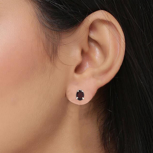 925 Silver Garnet Stud Earrings – Elegant 10mm Round Design for Women & Girls