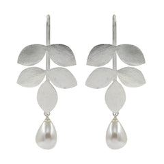 925 Sterling Silver Leaf Design Earrings with Natural Pearls – Elegant Jewelry for Women & Girls