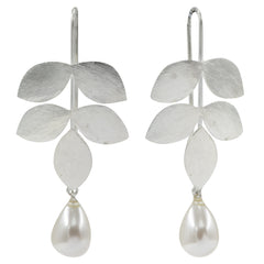 925 Sterling Silver Leaf Design Earrings with Natural Pearls – Elegant Jewelry for Women & Girls